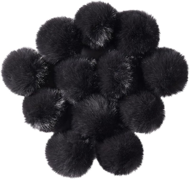 Homtable 12 Pcs Small Faux Fur Pom Pom Balls 2.75 in Fur Fluffy Pompom Ball with Elastic Loop for Hats, Shoes, Scarves, Gloves, Bags, Key Chain Charms Accessories, 2 3/4 inches (Black) - Image 1